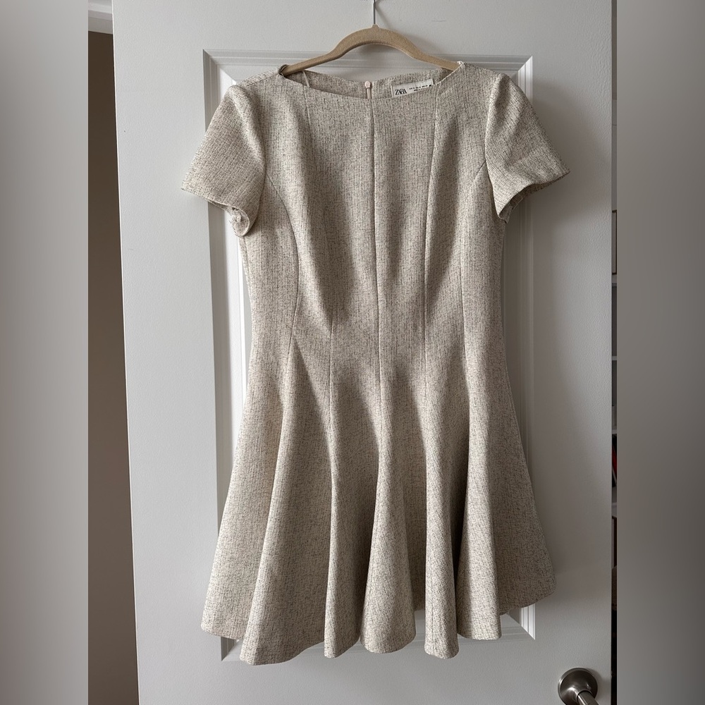 Zara Tan A-line Pleated Dress